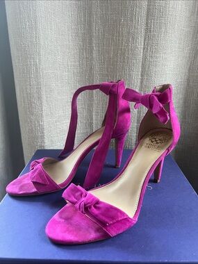 Vince Camuto Bright Fuchsia Suede Bow Ankle-Tie Heels